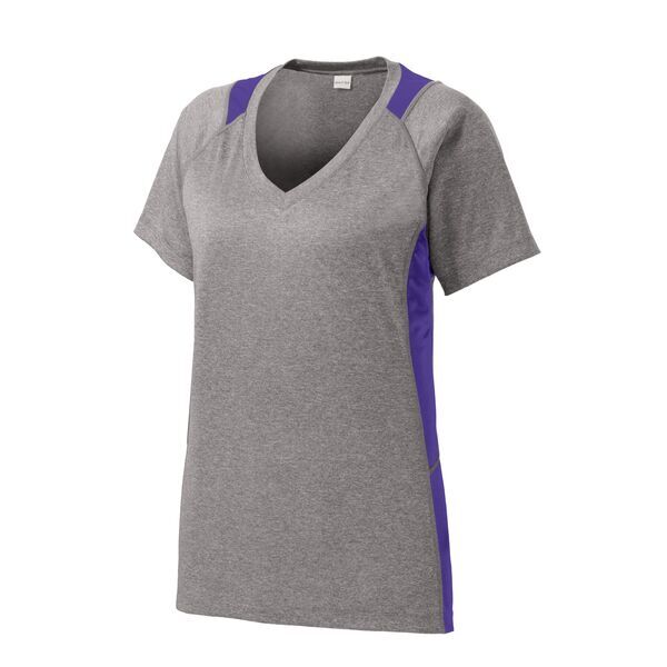 Sport-Tek® Heather Colorblock Contender™ Ladies' V-Neck Performance Tee