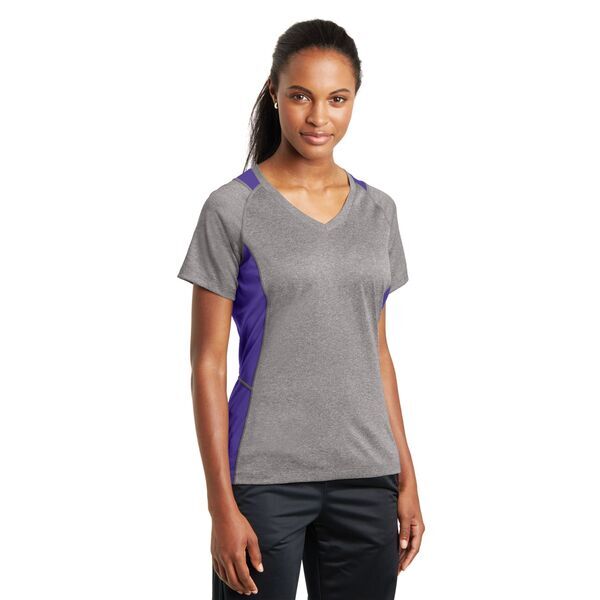 Sport-Tek® Heather Colorblock Contender™ Ladies' V-Neck Performance Tee