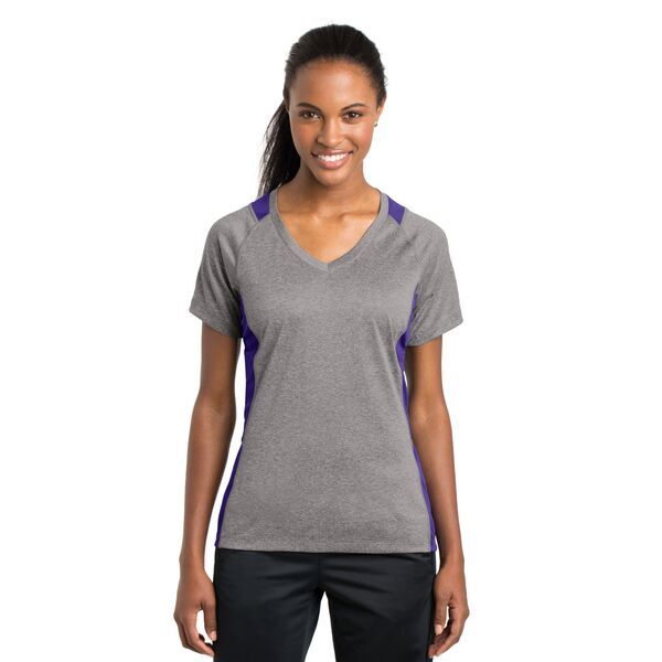 Sport-Tek® Heather Colorblock Contender™ Ladies' V-Neck Performance Tee