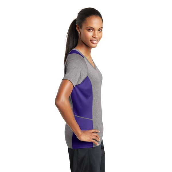 Sport-Tek® Heather Colorblock Contender™ Ladies' V-Neck Performance Tee