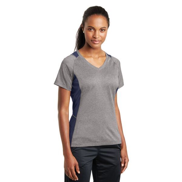 Sport-Tek® Heather Colorblock Contender™ Ladies' V-Neck Performance Tee