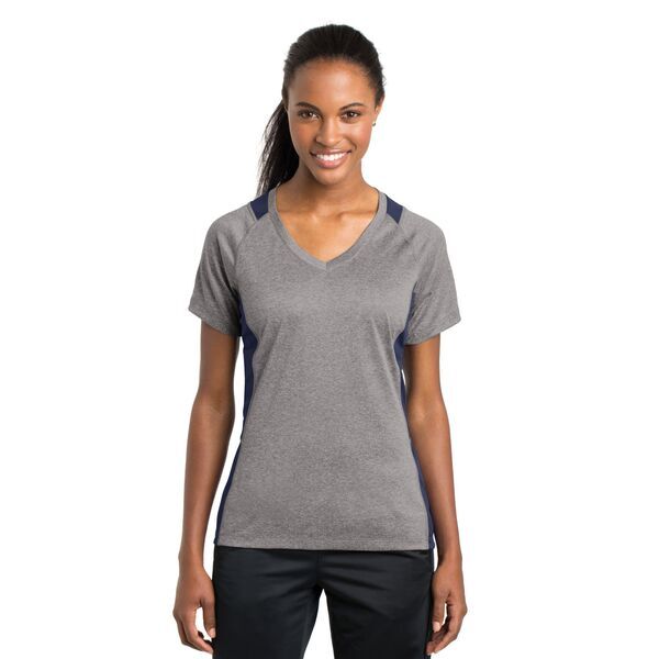 Sport-Tek® Heather Colorblock Contender™ Ladies' V-Neck Performance Tee