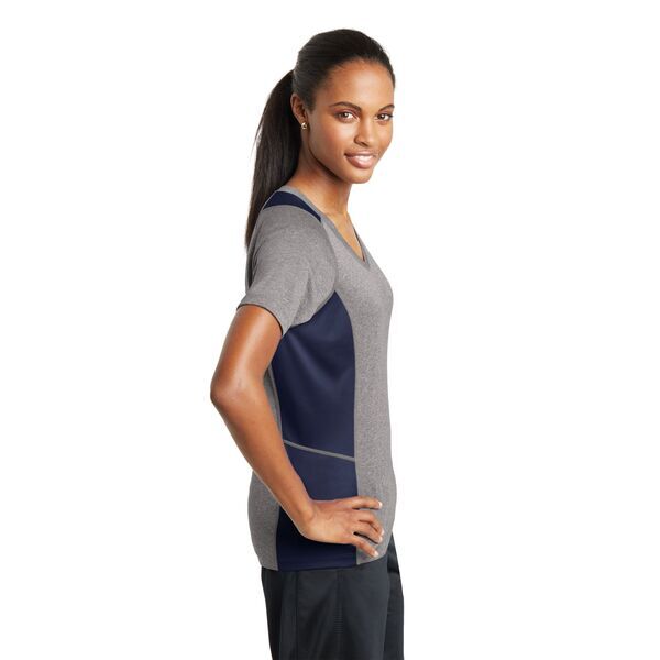 Sport-Tek® Heather Colorblock Contender™ Ladies' V-Neck Performance Tee