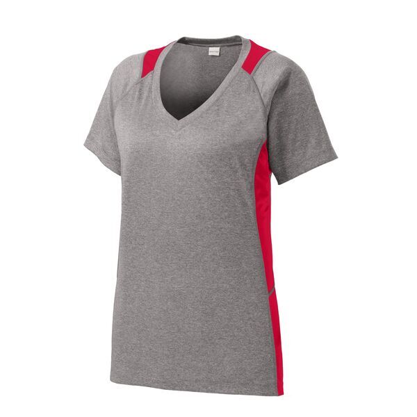 Sport-Tek® Heather Colorblock Contender™ Ladies' V-Neck Performance Tee