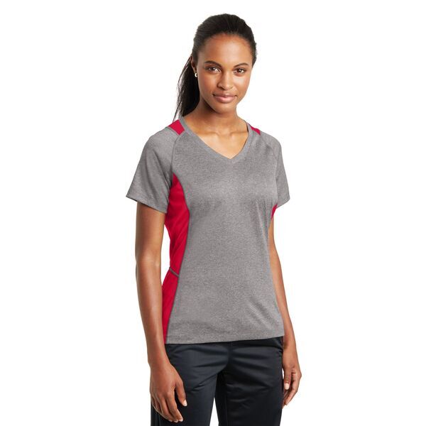 Sport-Tek® Heather Colorblock Contender™ Ladies' V-Neck Performance Tee