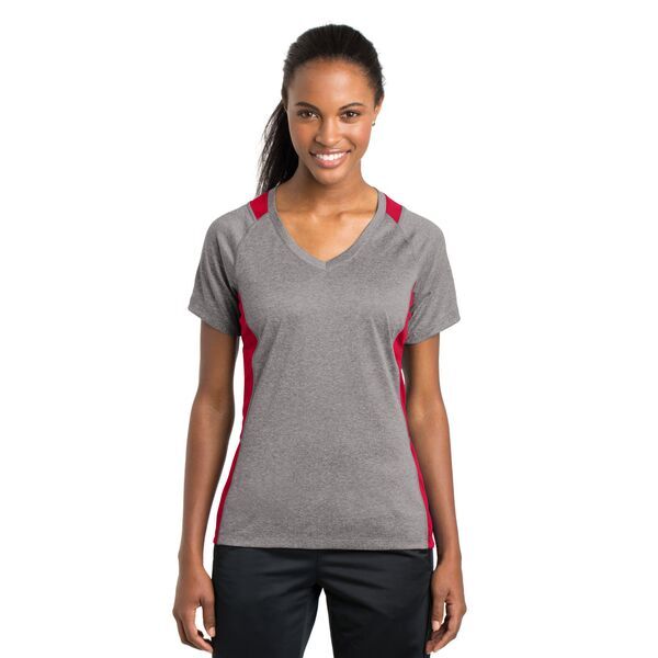 Sport-Tek® Heather Colorblock Contender™ Ladies' V-Neck Performance Tee