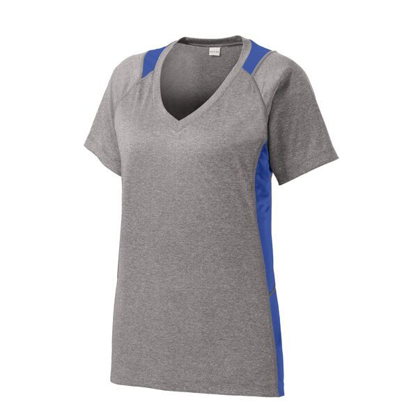 Sport-Tek® Heather Colorblock Contender™ Ladies' V-Neck Performance Tee