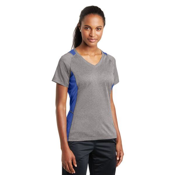 Sport-Tek® Heather Colorblock Contender™ Ladies' V-Neck Performance Tee