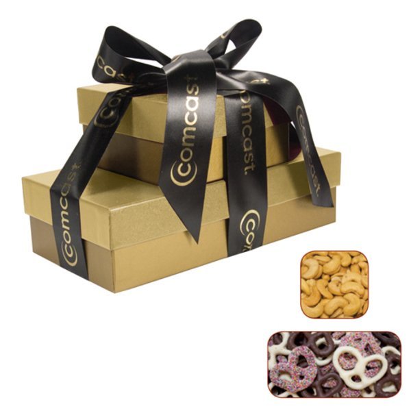Cosmopolitan Chocolate Covered Pretzels & Cashews Gift Tower