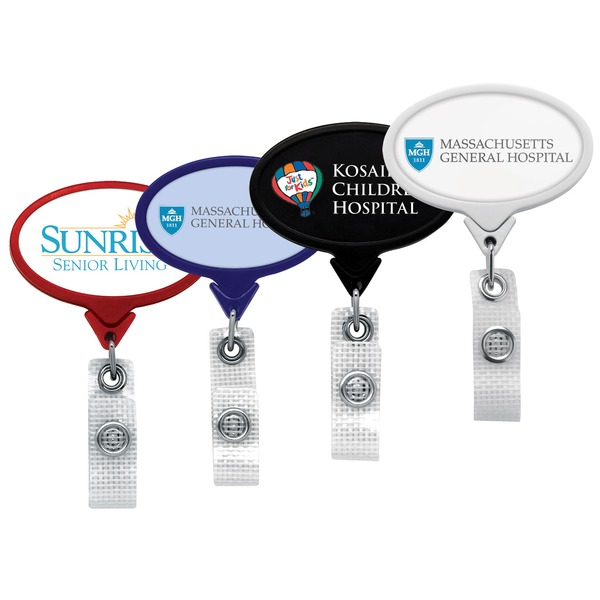 Antimicrobial Jumbo Oval Retractable Badgeholder, Alligator Clip