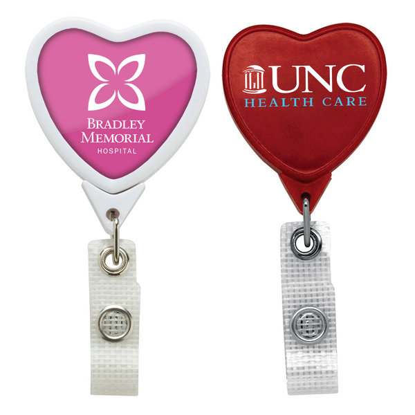 Antimicrobial Jumbo Heart Retractable Badgeholder, Alligator Clip