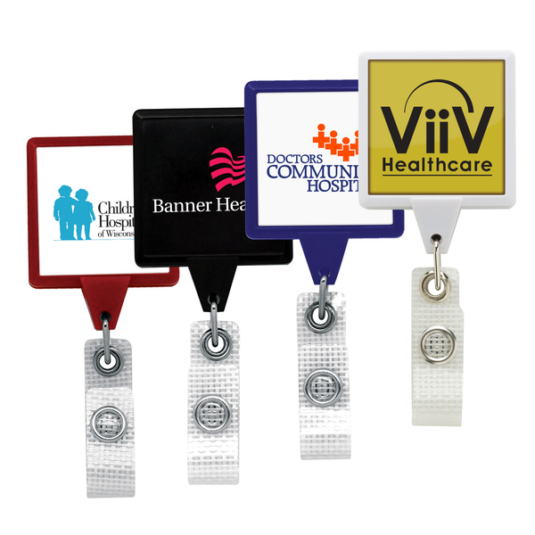 Jumbo Square Retractable Badgeholder, Alligator Clip w/Antimicrobial Additive