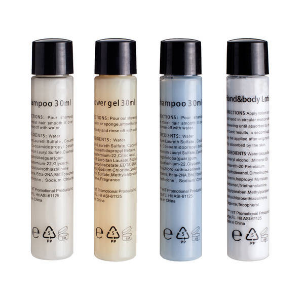 Travel Amenities Kit with Shampoo, Conditioner, Shower Gel and Lotion