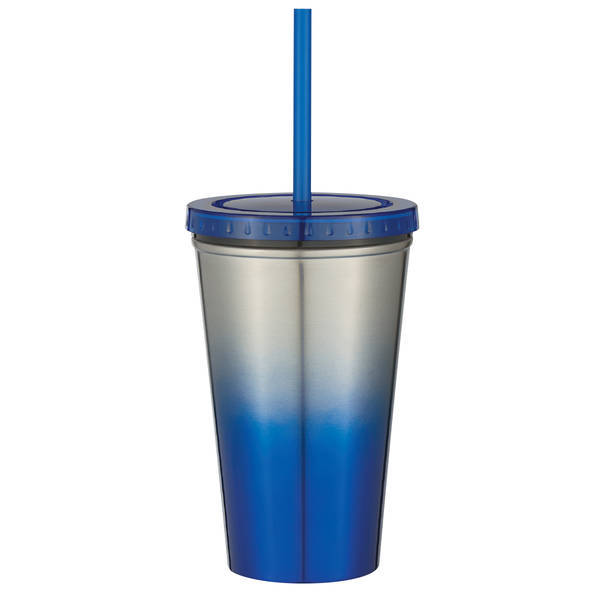 Stainless Steel Double Wall Chroma Tumbler With Straw, 16oz.