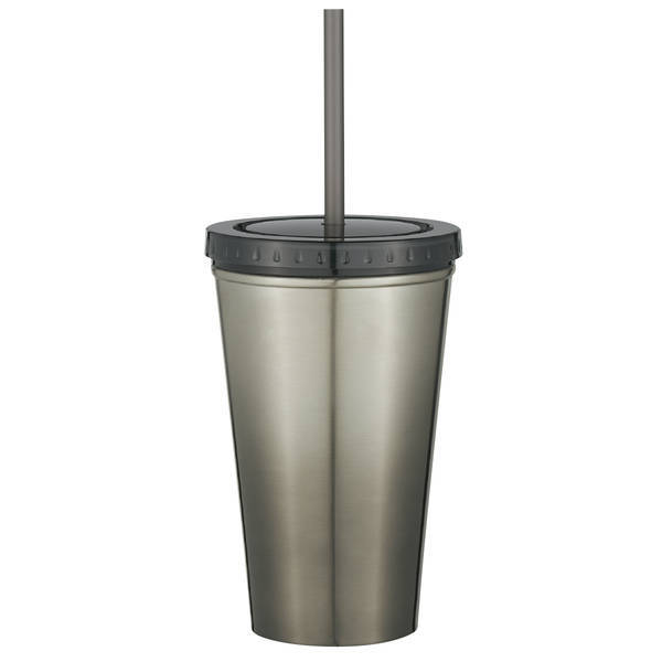 Stainless Steel Double Wall Chroma Tumbler With Straw, 16oz.