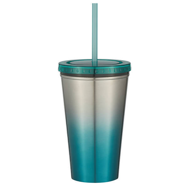 Stainless Steel Double Wall Chroma Tumbler With Straw, 16oz.