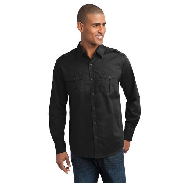 Port Authority® Stain-Resistant Twill Men's Roll Sleeve Shirt ...