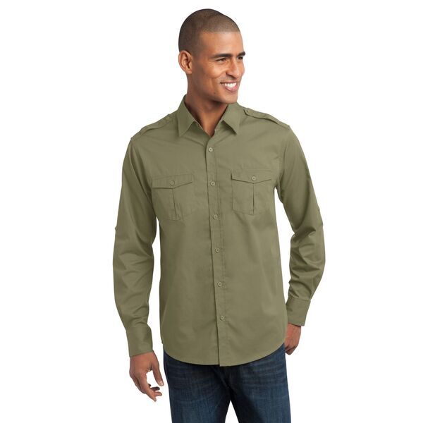 Port Authority® Stain-Resistant Twill Men's Roll Sleeve Shirt ...