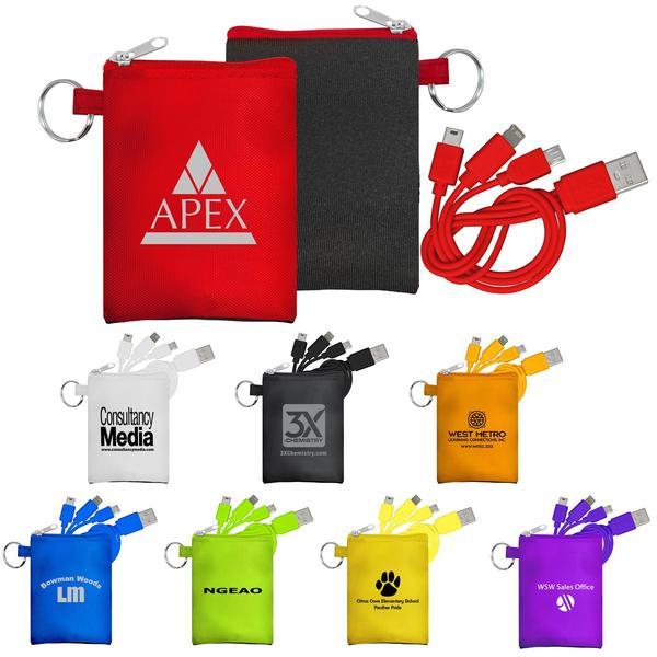 Three-in-One Charging Cable w/ Stretchy Pouch