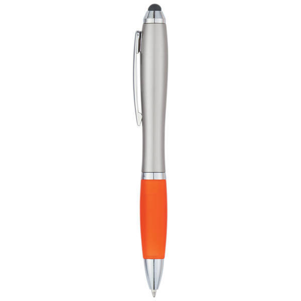 Satin Retractable Stylus Silver Barrel Pen