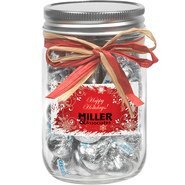 Raffia Bow Glass Mason Jar with Hershey's® Kisses®, 12oz.
