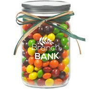 Raffia Bow Glass Mason Jar with Skittles®, 12oz.