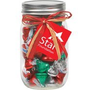 Raffia Bow Glass Mason Jar with Hershey's® Holiday Kisses®, 16oz.