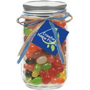 Raffia Bow Glass Mason Jar with Assorted Jelly Beans, 16oz.
