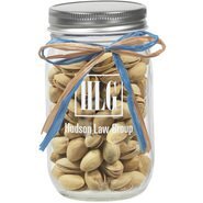 Raffia Bow Glass Mason Jar with Pistachios, 16oz.