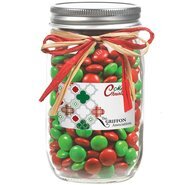 Raffia Bow Glass Mason Jar with Holiday M&M's®, 16oz.