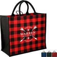 Buffalo Plaid Printed Jute Tote