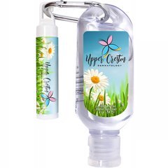 Tottle Antibacterial Hand Sanitizer Gel w/ Carabiner, 2oz. & SPF-15 Clip Lip Balm
