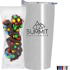 Milk Chocolate Pretzels w/ Mini M&M's in Vacuum Sealed Wall Tumbler Gift Set 20 oz.