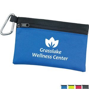 Two-Tone Polyester Zip Pouch with Carabiner