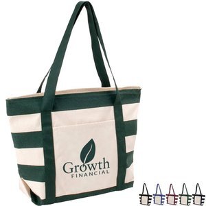 Striped Accent Cotton Canvas Zippered Boat Tote