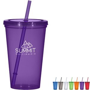 16oz Double-Walled Acrylic Tumbler with Straw, Tree Design and Quote,  Hot/Cold Cup