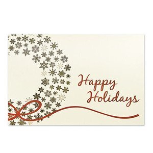 Happy Holidays Gold Snowflakes Wreath Holiday Greeting Card