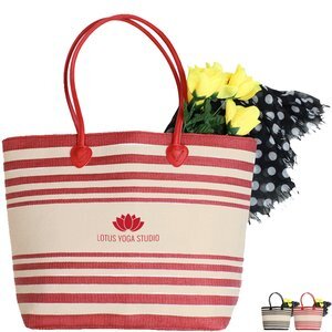 Striped Natural Fiber Trendy Tote