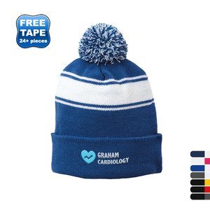 Sport-Tek Stripe Pom Pom Beanie