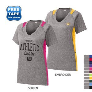 Sport-Tek® Heather Colorblock Contender™ Ladies' V-Neck Performance Tee