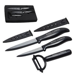 Ceramic Knives with Covers, 5 Piece Multifunctional Kitchen Knife Set with Sheath  Covers and Peeler Set for Home Kitchen, Black 