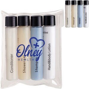 Travel Amenities Kit with Shampoo, Conditioner, Shower Gel and Lotion