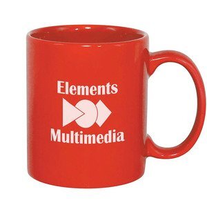 Classic C-Shaped Handle Ceramic Mug, 11oz. - Red