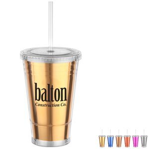 Metallic Slurpy Plastic Tumbler with Straw, 16oz
