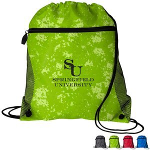 Distressed Printed Polyester Mesh Pocket Drawcord Cinchpack