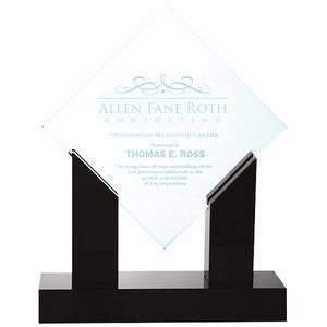 Diamond Jade Glass Award with Black Marble Base, 10-1/2"