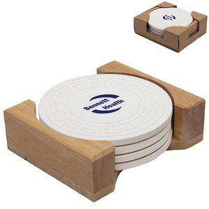 Round Greek Key Absorbent Stone Coasters, Set of 4