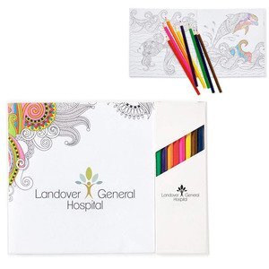 Deluxe Adult Coloring Book & 8-Piece Color Pencil Set