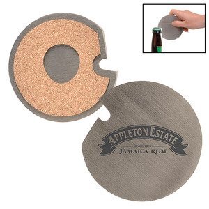 Stainless Steel Coaster with Cork Base & Bottle Opener