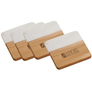 Marble & Bamboo Coaster Set